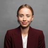 blonde businesswoman portrait with a copy space